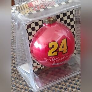 Vintage Nascar Jeff Gordon Number 24 Red and Yellow Racing Ornament